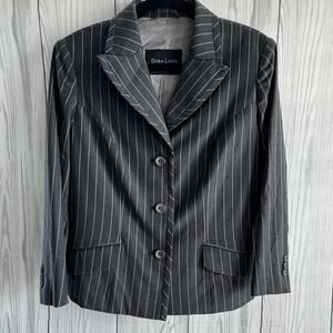DARA LAMB Haute De Gamme Women's Pinstripe Gray Blazer Jacket Size Medium